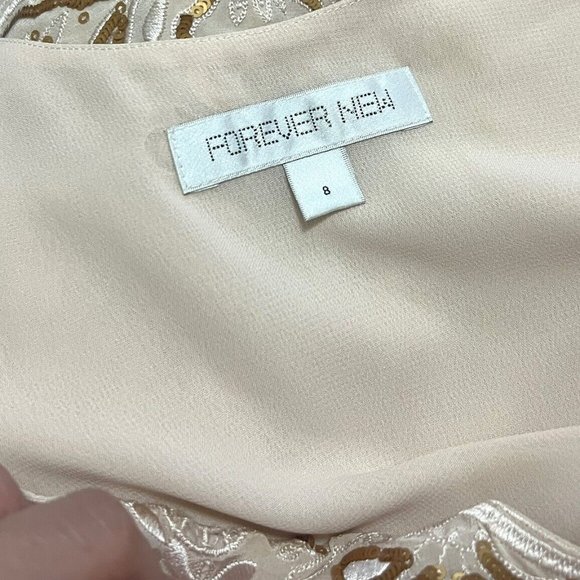 Forever New Silk Embroidered Sequin Sleeveless Chiffon Dress Size 8 XS Party - Picture 6 of 7